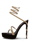 Sparkly Black Golden Strappy Prom High Heels with Rhinestones