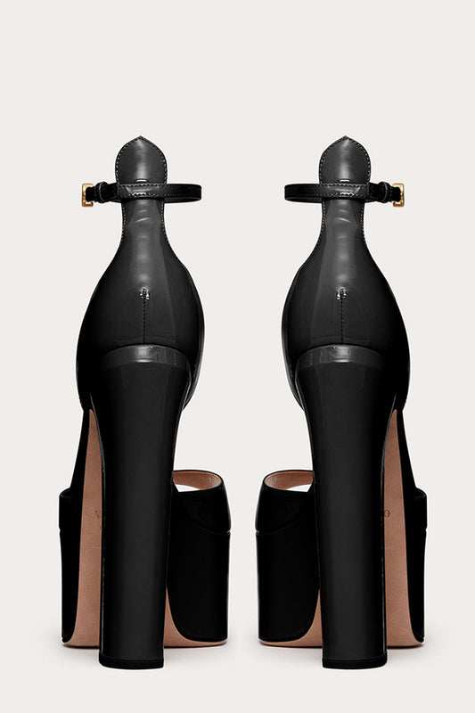 Black Open Toe Chunky Prom High Heels