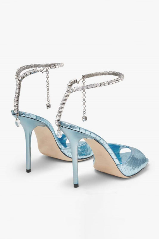 Sparkly Blue Stilettos Prom High Heels with Rhinestones