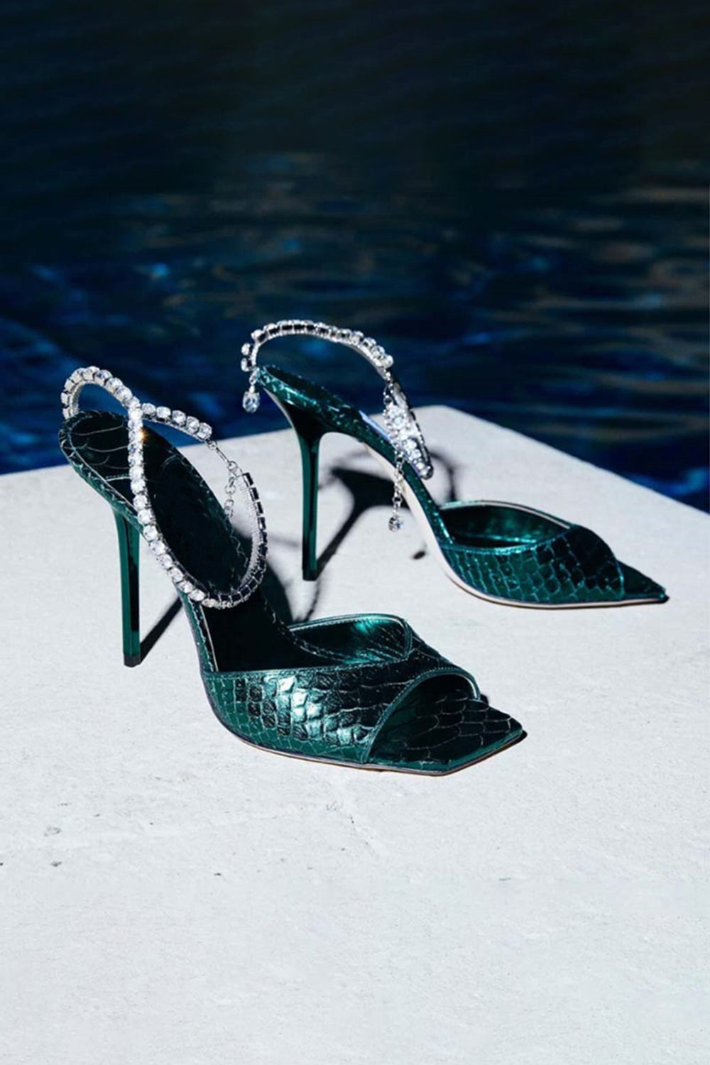 Sparkly Blue Stilettos Prom High Heels with Rhinestones