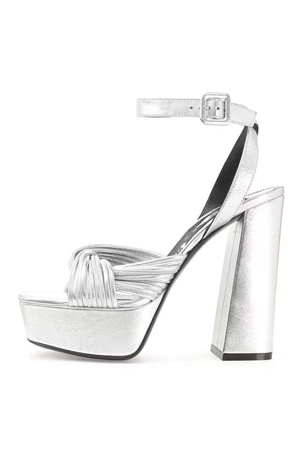 Silver Chunky Open Toe Prom High Heels