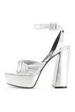 Silver Chunky Open Toe Prom High Heels