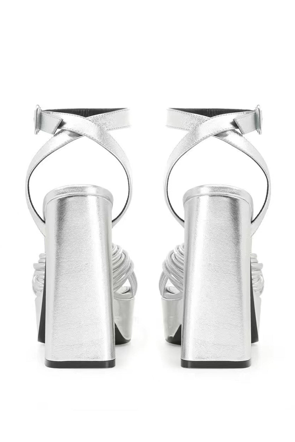 Silver Chunky Open Toe Prom High Heels