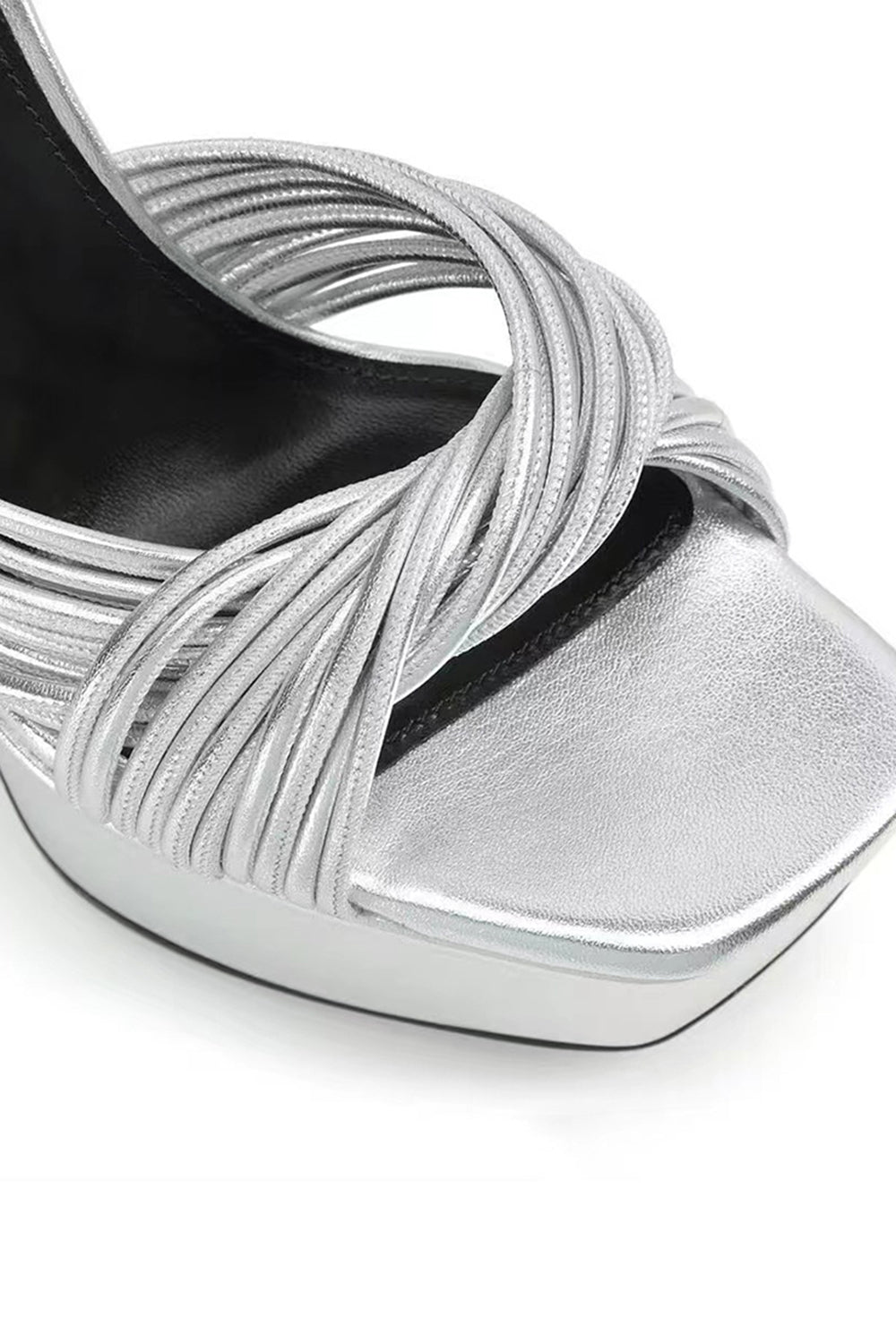 Silver Chunky Open Toe Prom High Heels