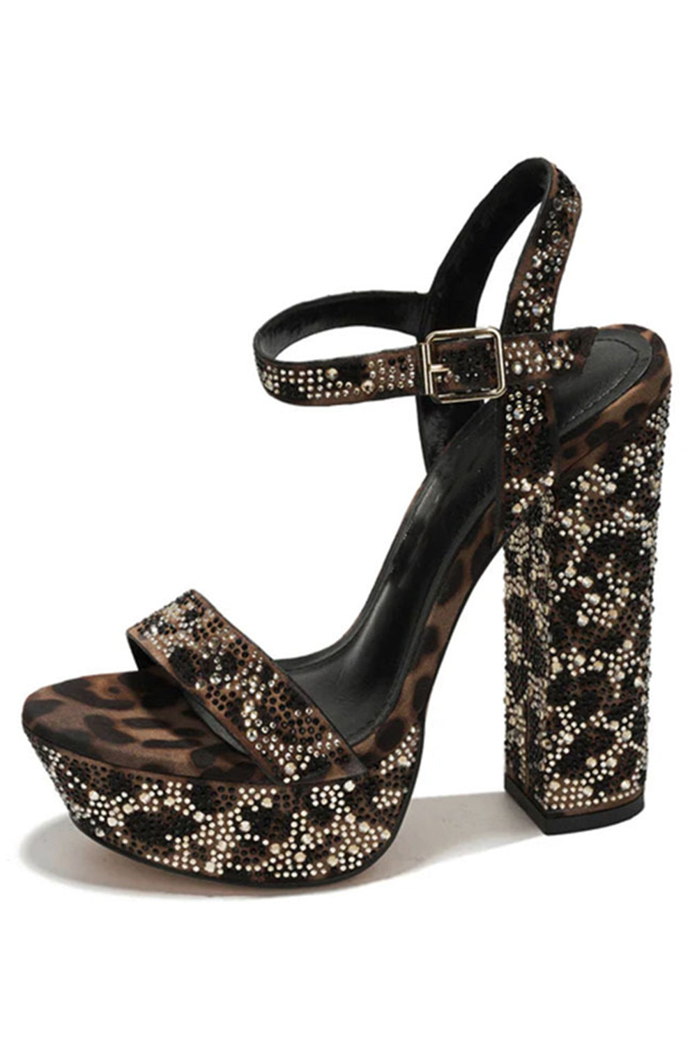 Sparkly Coffee Leopard Print Chunky Prom High Heels