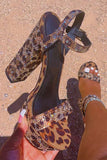 Sparkly Coffee Leopard Print Chunky Prom High Heels