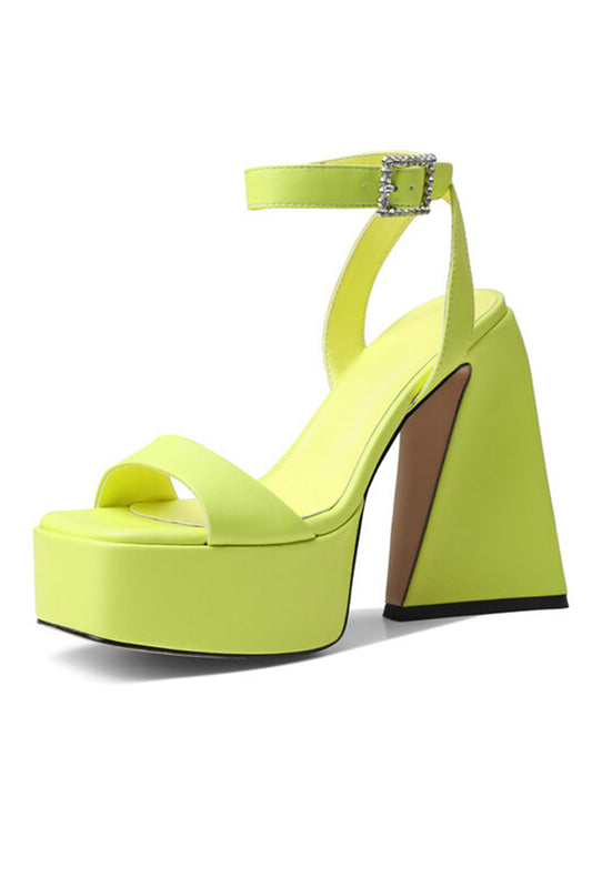 Green Chunky Open Toe Prom High Heels