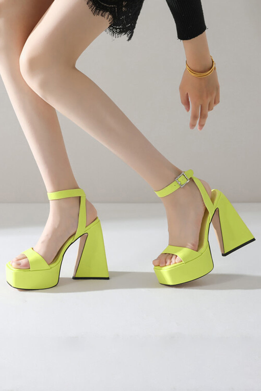 Green Chunky Open Toe Prom High Heels