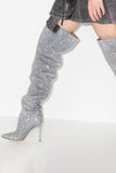 Sparkly Silver Sequin Stilettos Prom Thigh Boots