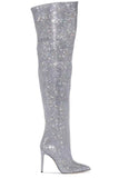 Sparkly Silver Sequin Stilettos Prom Thigh Boots