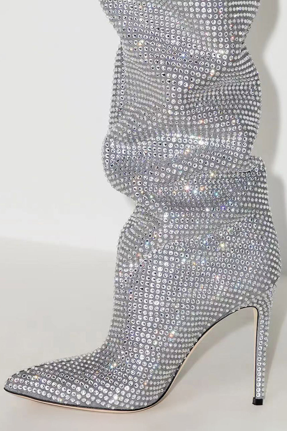 Sparkly Silver Sequin Stilettos Prom Thigh Boots