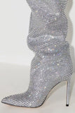 Sparkly Silver Sequin Stilettos Prom Thigh Boots