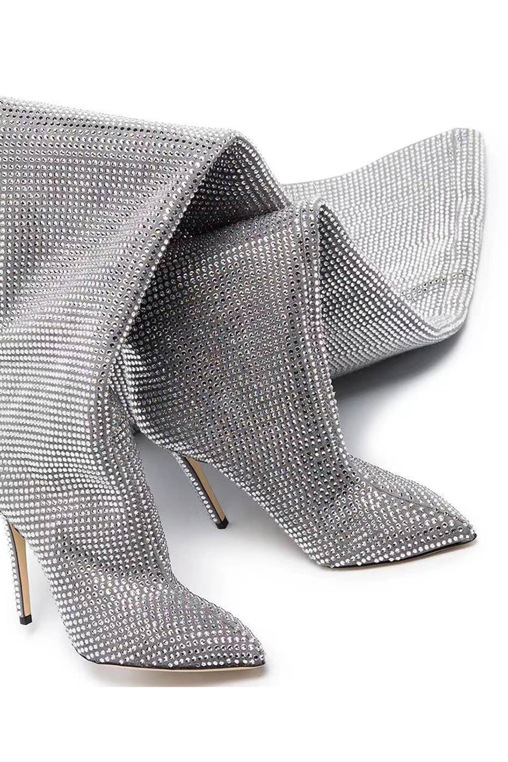 Sparkly Silver Sequin Stilettos Prom Thigh Boots