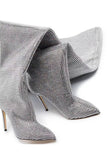 Sparkly Silver Sequin Stilettos Prom Thigh Boots
