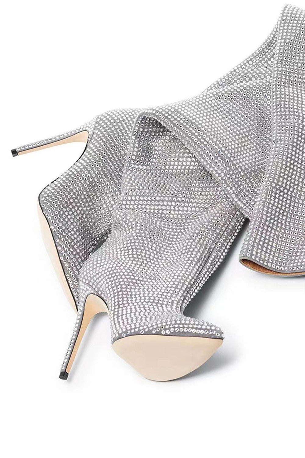 Sparkly Silver Sequin Stilettos Prom Thigh Boots