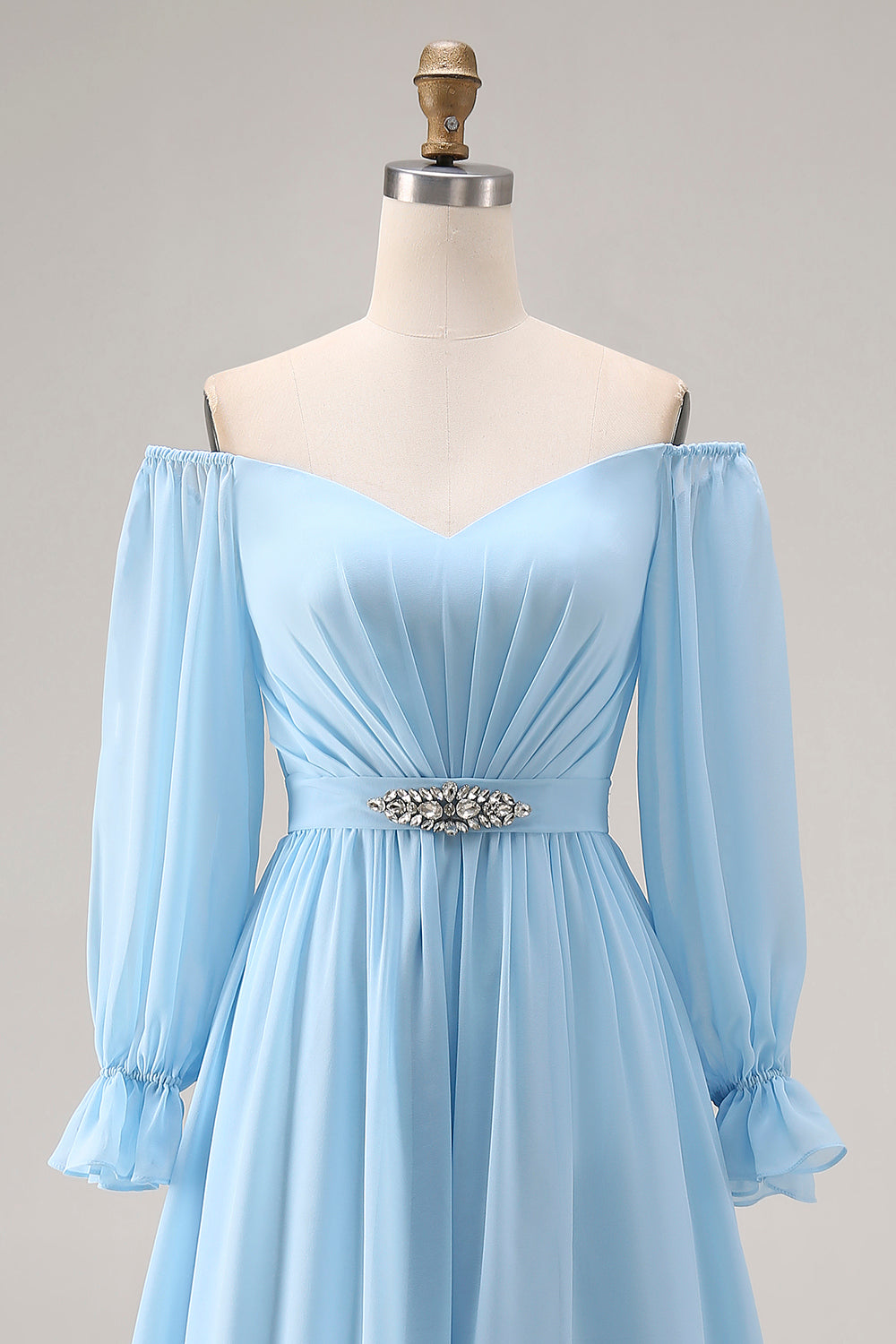 Zapakasa Women Sky Blue Chiffon Long Sleeves Bridesmaid Dress with