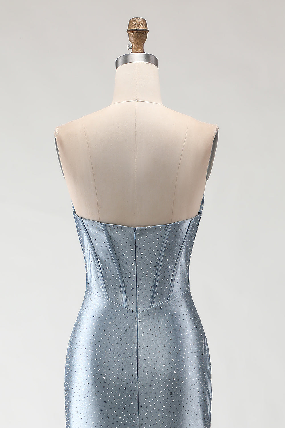 Sparkly Grey Blue Beaded Mermaid Long Corset Prom Dress with Slit