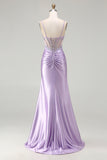 Sparkly Floral Light Purple Sequin Long Corset Prom Dress with Slit