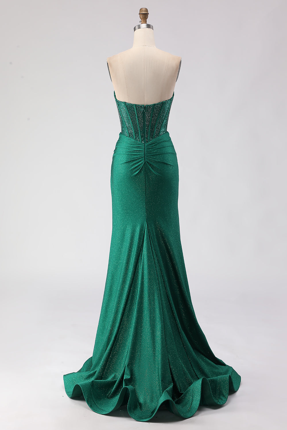 Sparkly Dark Green Sweetheart Mermaid Long Corset Prom Dress with Slit