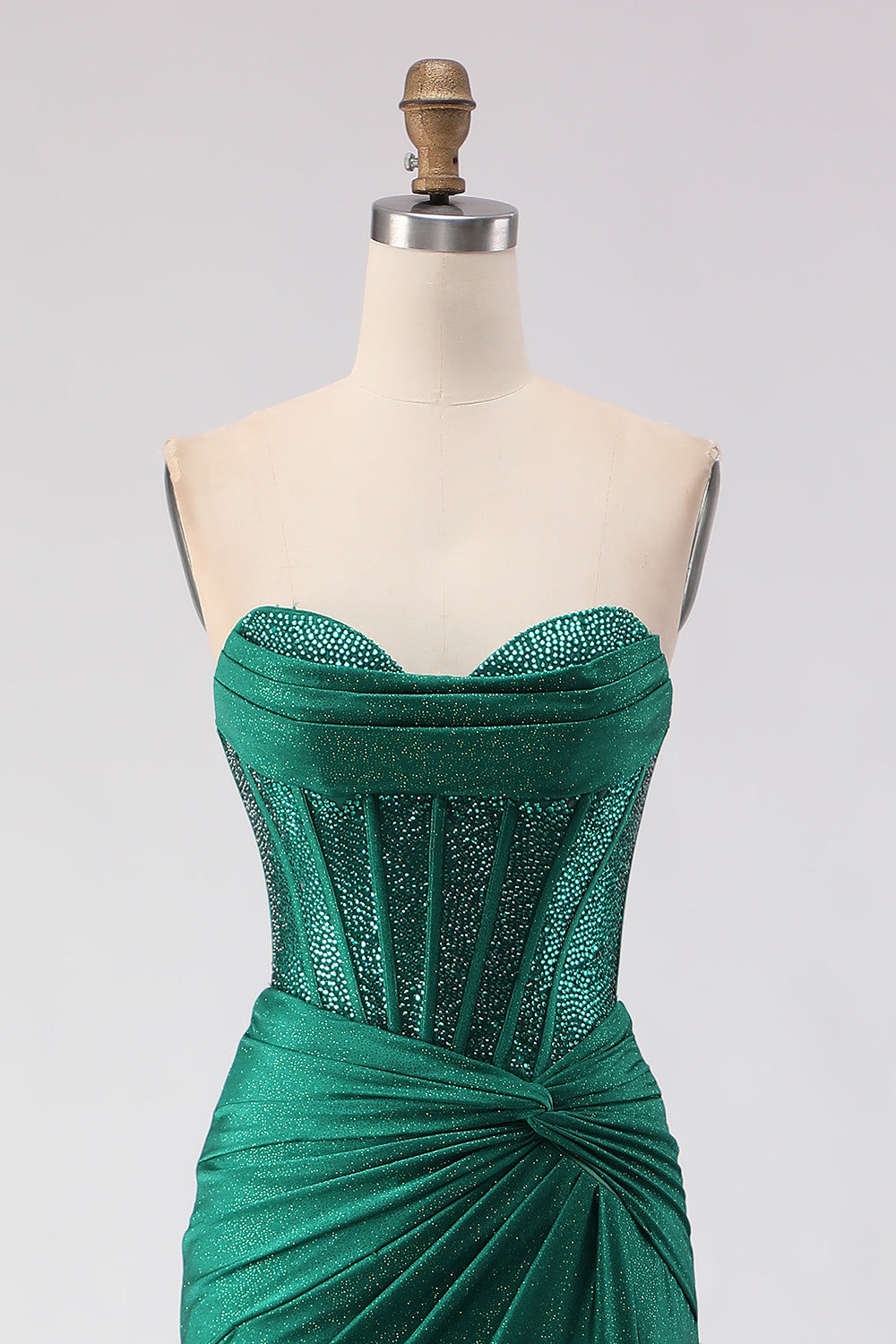 Sparkly Dark Green Sweetheart Mermaid Long Corset Prom Dress with Slit