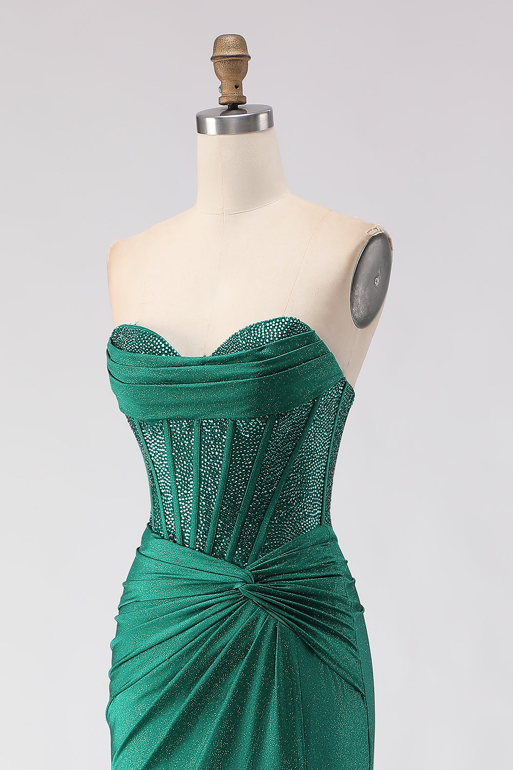Sparkly Dark Green Sweetheart Mermaid Long Corset Prom Dress with Slit