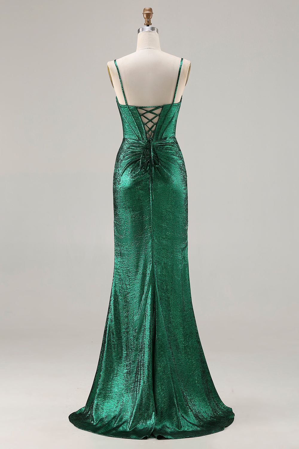 Sparkly Dark Green Beaded Mermaid Ruched Long Corset Prom Dress with Slit