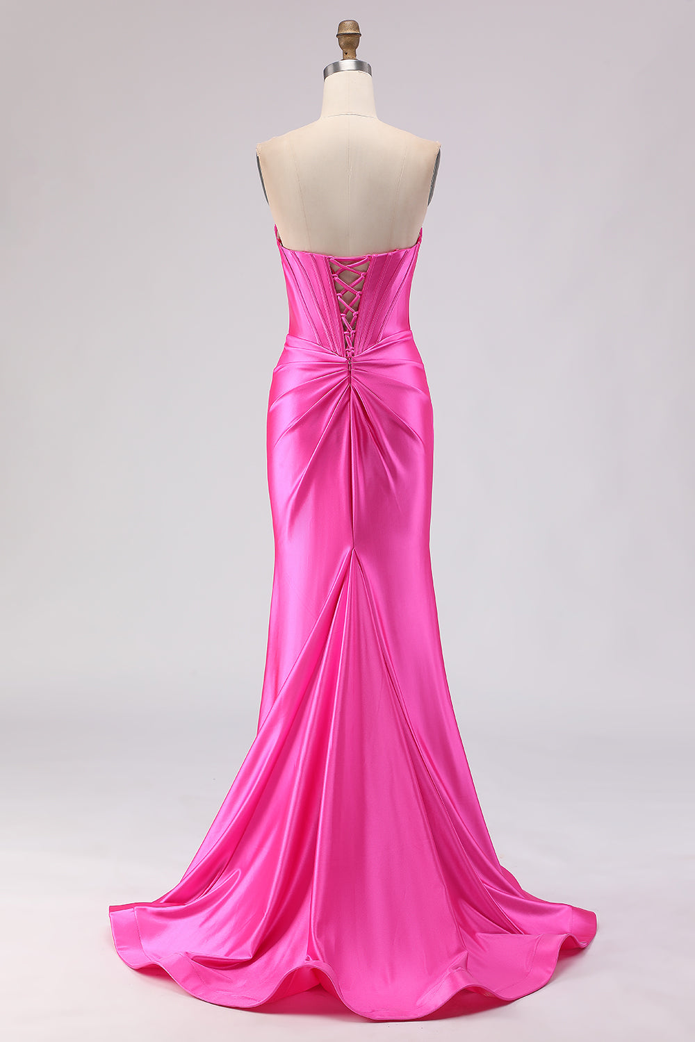 Sparkly Fuchsia Beaded Sweetheart Long Corset Prom Dress with Slit