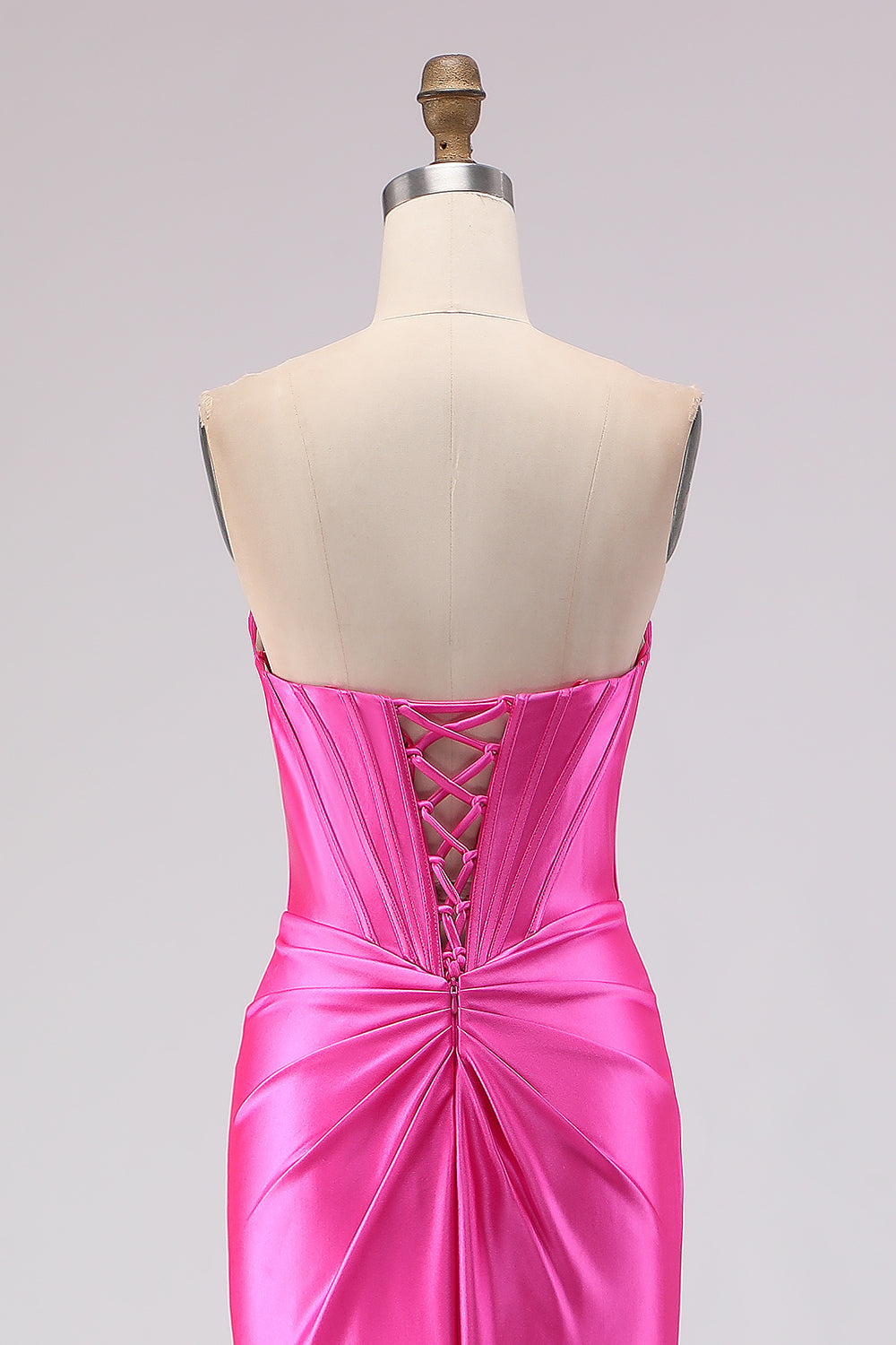 Sparkly Fuchsia Beaded Sweetheart Long Corset Prom Dress with Slit