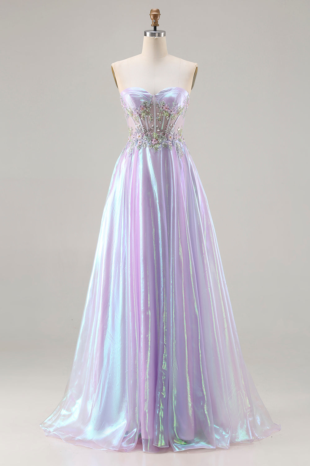 Sparkly Purple Sweetheart A Line Long Corset Prom Dress with Appliques