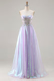 Sparkly Purple Sweetheart A Line Long Corset Prom Dress with Appliques