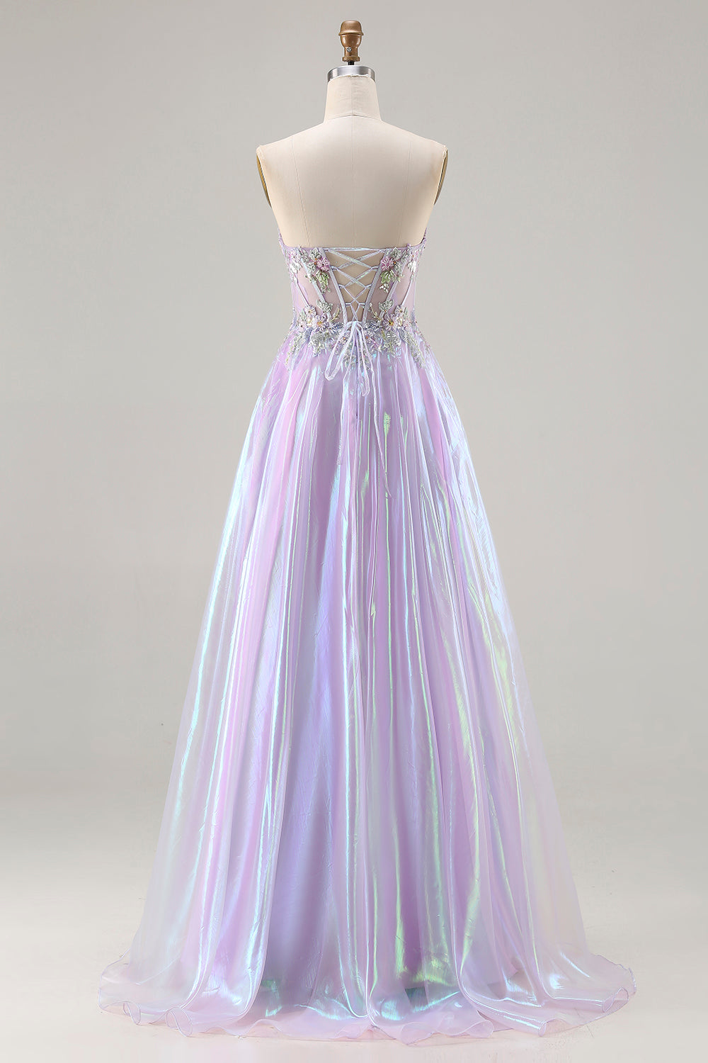 Sparkly Purple Sweetheart A Line Long Corset Prom Dress with Appliques