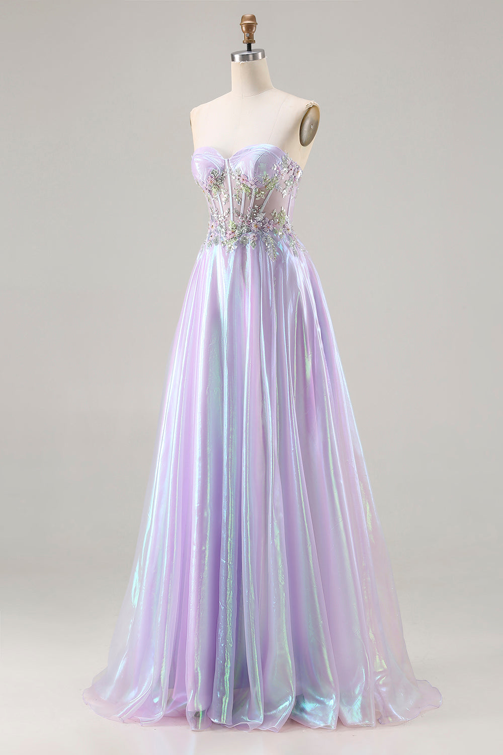 Sparkly Purple Sweetheart A Line Long Corset Prom Dress with Appliques