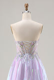 Sparkly Purple Sweetheart A Line Long Corset Prom Dress with Appliques