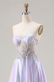 Sparkly Purple Sweetheart A Line Long Corset Prom Dress with Appliques