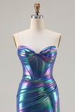 Sparkly Navy Mermaid Sweetheart Long Corset Prom Dress with Slit