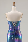 Sparkly Navy Mermaid Sweetheart Long Corset Prom Dress with Slit