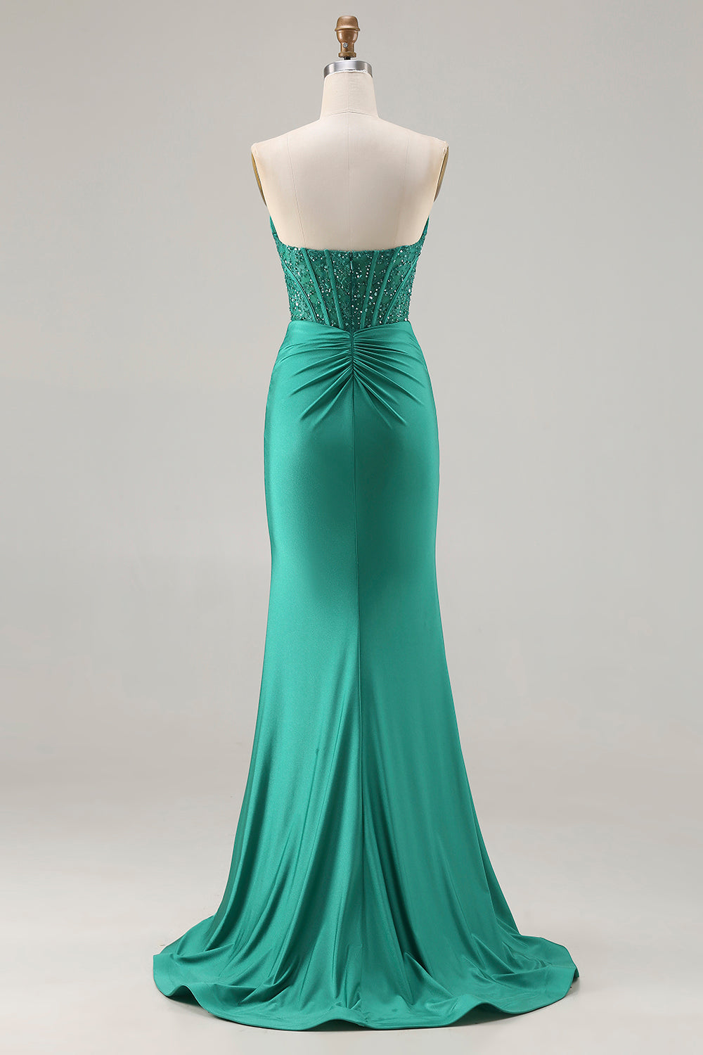 Sparkly Dark Green Mermaid Strapless Long Corset Prom Dress with Beading