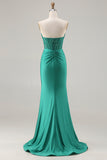 Sparkly Dark Green Mermaid Strapless Long Corset Prom Dress with Beading