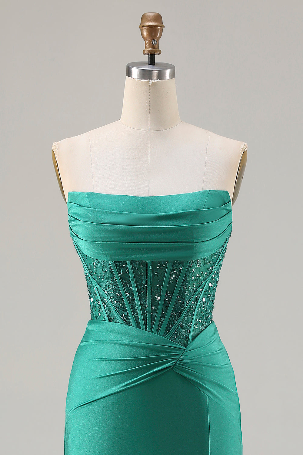Sparkly Dark Green Mermaid Strapless Long Corset Prom Dress with Beading