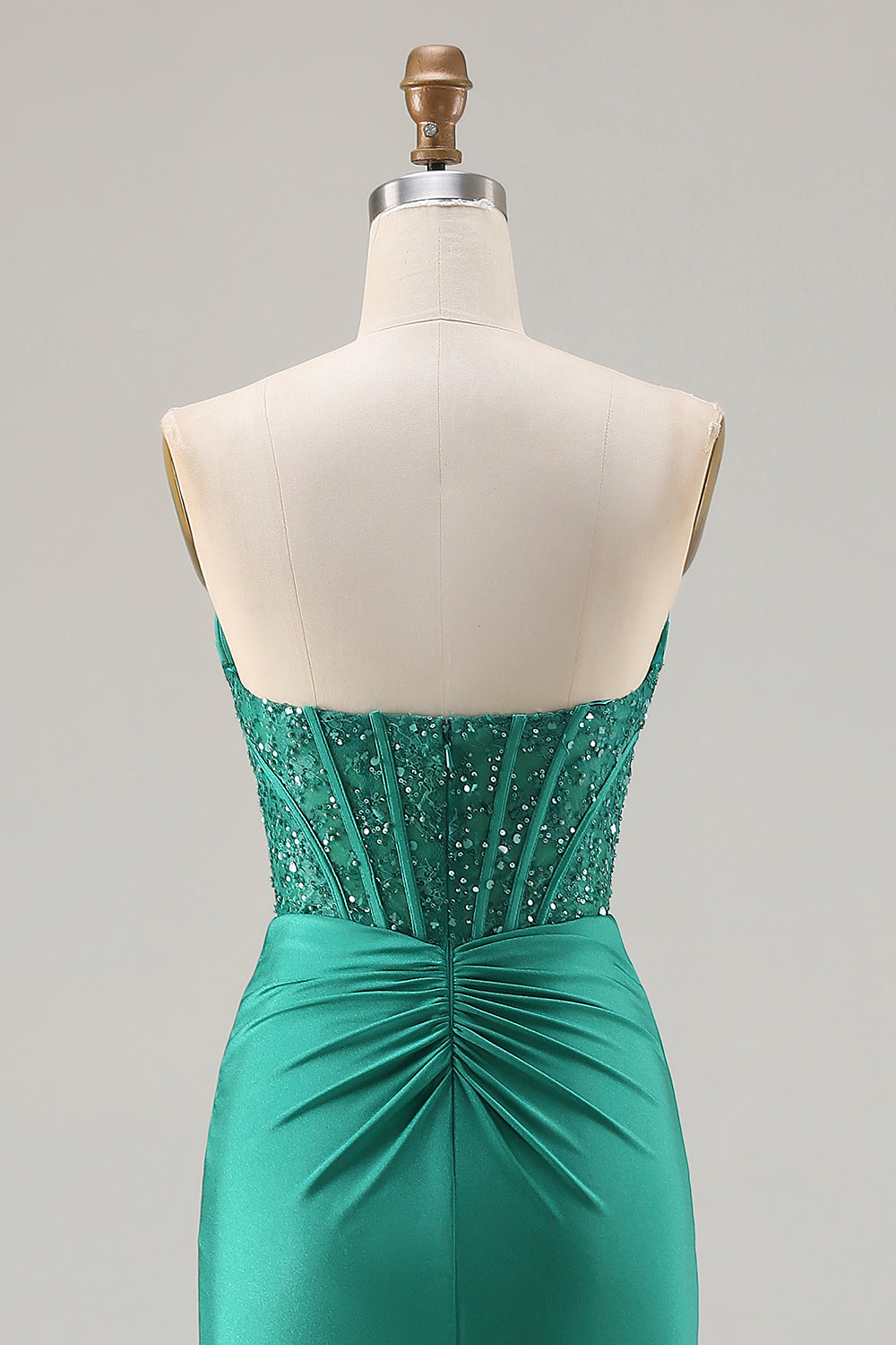 Sparkly Dark Green Mermaid Strapless Long Corset Prom Dress with Beading