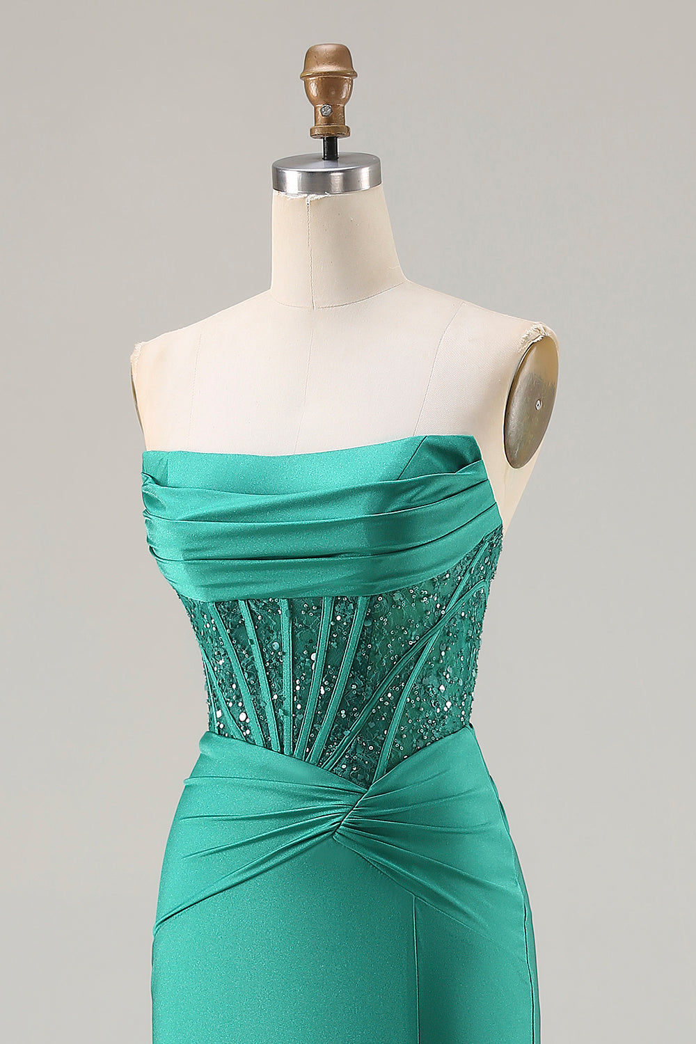 Sparkly Dark Green Mermaid Strapless Long Corset Prom Dress with Beading