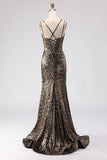 Sparkly Khaki Leopard Print Mermaid Long Corset Prom Dress with Beading