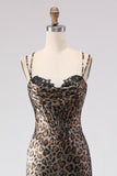 Sparkly Khaki Leopard Print Mermaid Long Corset Prom Dress with Beading