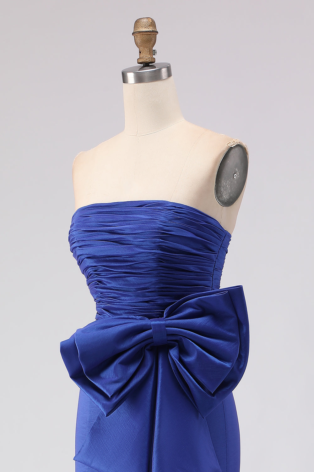 Royal Blue Satin Strapless Mermaid Long Prom Dress with Slit