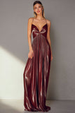 Coffee Pleated Sheath Spaghetti Straps Long Wedding Guest Dress
