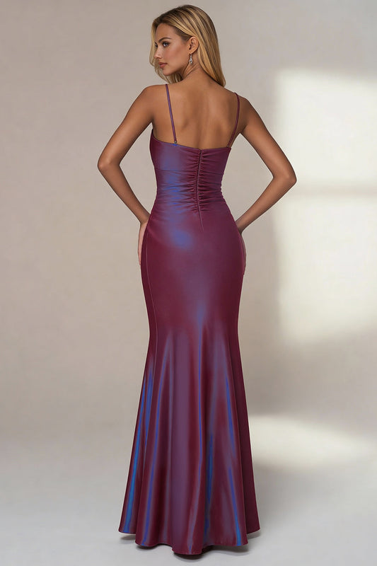 Dark Purple Spaghetti Straps Chameleon Mermaid Long Wedding Guest Dress