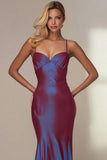 Dark Purple Spaghetti Straps Chameleon Mermaid Long Wedding Guest Dress