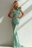 Navy Mermaid One Shoulder Ruffled Long Wedding Guest Dress