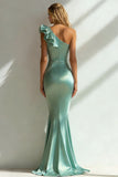 Navy Mermaid One Shoulder Ruffled Long Wedding Guest Dress
