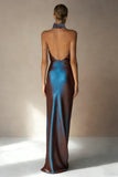 Electric Blue Sheath High Neck Backless Long Wedding Guest Dress with Slit